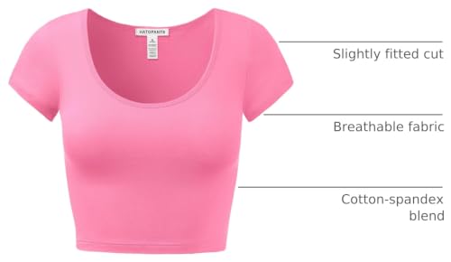 Cotton Crop Top - Short Sleeve Scoop Neck - Small / Candy Pink
