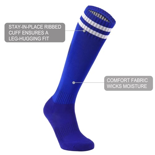 Kids Knee High Soccer Socks - Striped Tube Football Socks - Blue