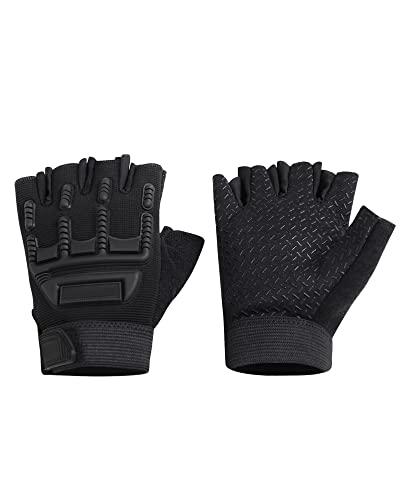 Kids Half Finger Sports Gloves - Black Thick, Non-Slip Gel Grip