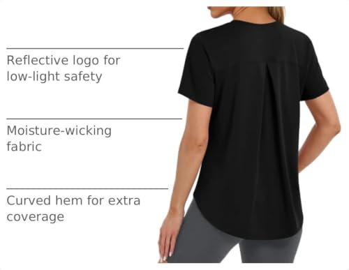 UPF 50+ Quick Dry Workout Tops for Women - X-Large Black