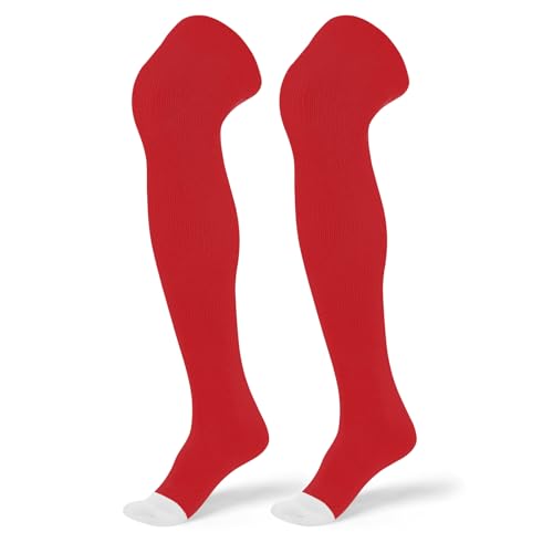 Over the Knee Baseball Socks - Extra Long Soccer Sock for Boys - Red, Medium