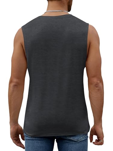 Men's Tropical Hawaiian Palm Tree Print Tank Top - Dark Grey, Medium