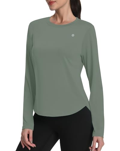 Runhit Women's Sun Shirt Long Sleeve UPF 50+ Gray Green M Sun Protection Quick Dry Rash Guard