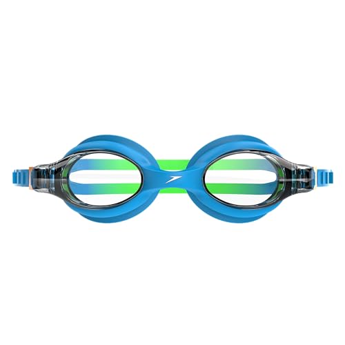 Speedo Kids Swim Goggles - Anti-Fog, UV Protection, Adjustable Fit, Azure Blue/Fluro Green/Orange/Clear
