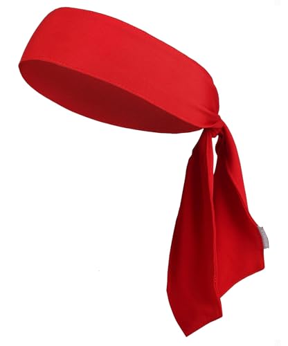 Moisture-Wicking Athletic Tie Headband - 4-Way Stretch Sweatband - Red