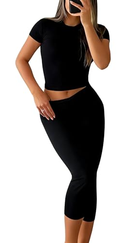 YETOWA Womens 2-Piece High Waisted Workout Set – Black, Medium