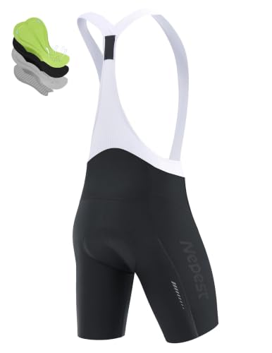 Nepest Men's Cycling Bib Shorts with Padding UPF 50+ 4-Way Stretch Large Dark Grey/White