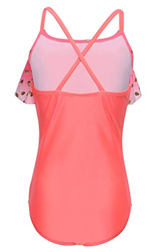 Neon Pink Ruffle One-Piece Swimsuit for Girls - Size 14-16