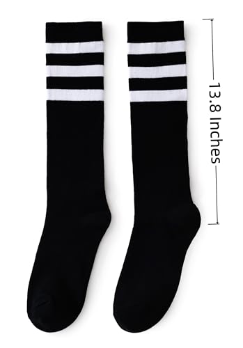 Henwarry White/Black Over the Calf Striped Athletic Socks for Men & Women - Retro Tube Style