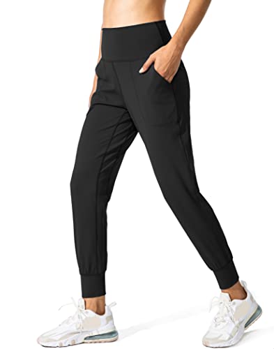 High Waisted Women's Joggers with Pockets - Medium Black