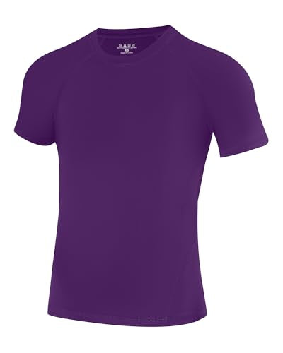 Boys Compression Shirt - Short Sleeve Athletic Base Layer - Medium / Purple