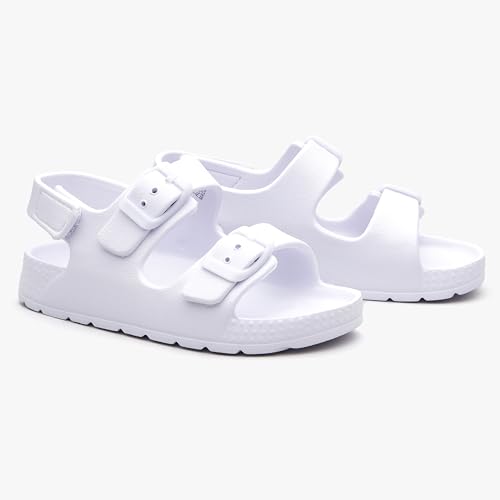 EasyStar Toddler Sandals with Double Buckles, White, Size 7 - Adjustable Fit for Boys & Girls
