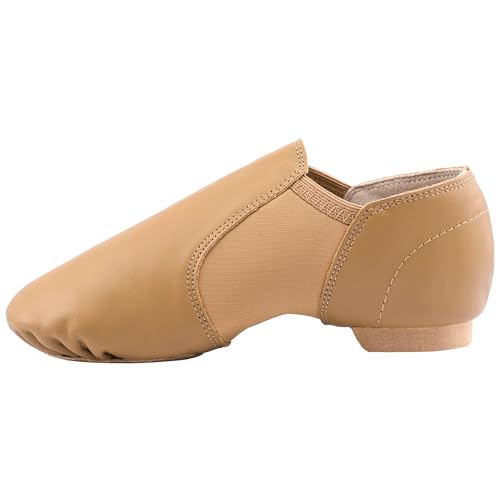 Leather Jazz Dance Shoes for Kids - Slip On, Brown, Size 13