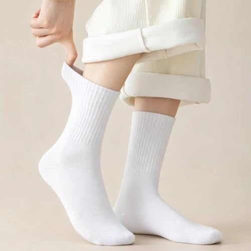 Ndoobiy 6 Pairs White Crew Socks for Men Women - Soft Cotton Elastic Band (Size 5-9)