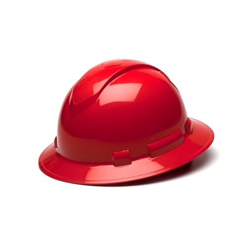 Pyramex Ridgeline Full Brim Hard Hat 4 Point Ratchet Red