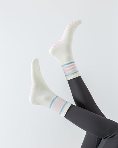 Tuuwjo 2-Pair Pink Cloud Pilates Grip Socks for Women Non-Slip Yoga Socks