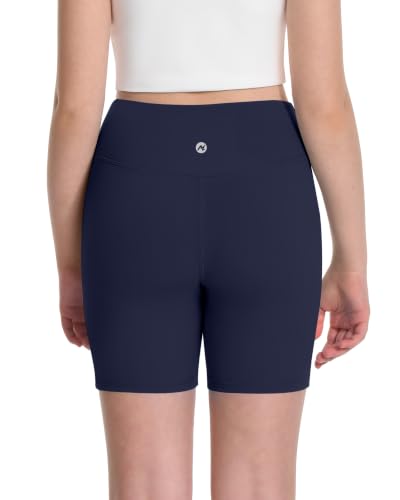 Moozava Girls High Waist Athletic Bike Shorts Navy Blue Medium - Kids Gymnastics Dance Volleyball