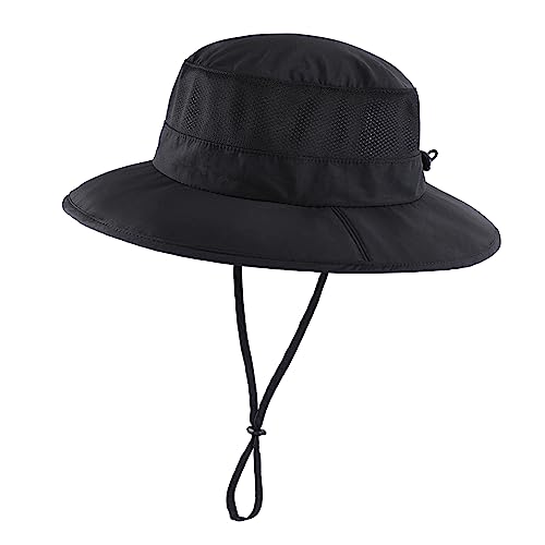 UPF50+ Kids Sun Hat with Neck Flap - Black, 3-7 Years