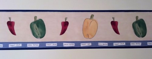 Gardening Wallpaper Border - Hot Peppers Design, 15 Feet