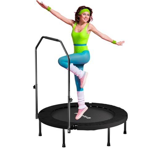 Rebounder Mini Trampoline for Adults - Black, Adjustable Handles