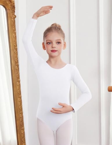Zaclotre Girls Long Sleeve Ballet Leotard for Dance & Gymnastics - White, 10-11 Years