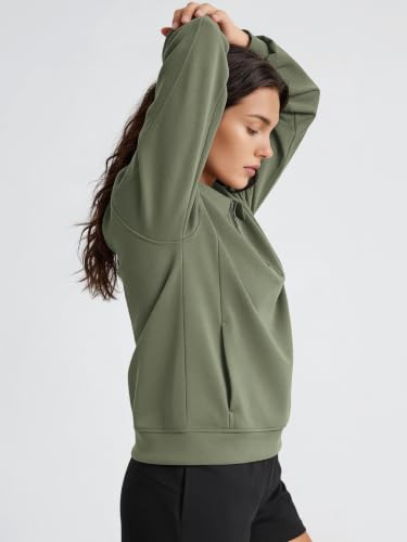 ODODOS Women's Modal Half-Zip Collared Sweatshirt - Relaxed Fit with Pockets, Dark Sage / Medium