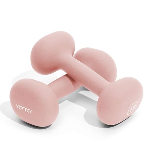 YOTTOY 10lb Pink Dumbbell Set of 2 – Non-Slip Neoprene Hand Weights for Women, Home Gym
