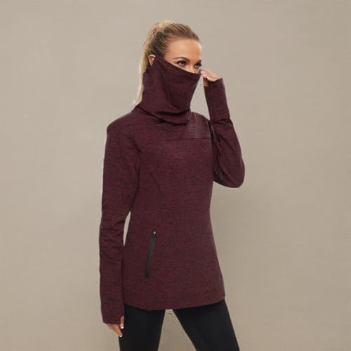 Soneven Women's Red Large Running Fleece Sweatshirt with Cowl Neck & Thumb Holes