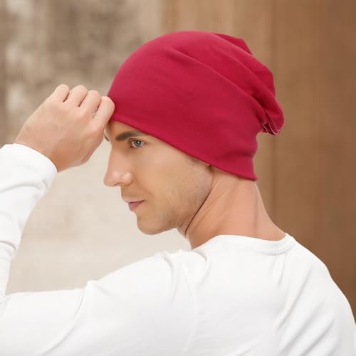 Slouchy Beanie Hat for Men & Women - Lightweight Red Cap