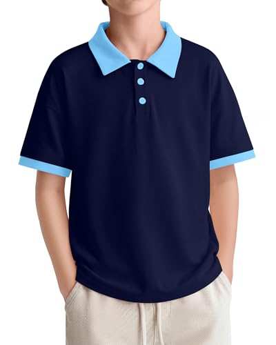 Boys' Short Sleeve Shirt - Navy Blue/Sky Blue, 11-12 Years