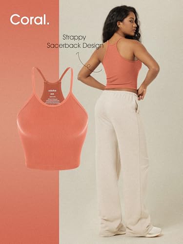 ODODOS Women's Crop 3-Pack Seamless Rib-Knit Camisole Tank Tops