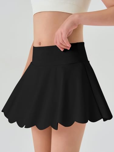 Girls Athletic Skorts - Flowy Tennis Golf Shorts, 9-10 Years Black