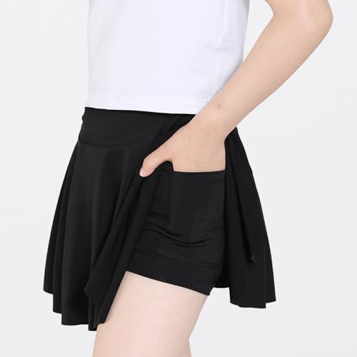 Athletic Skorts for Girls - Flowy Tennis & Golf Shorts with Pocket - 7-8 Years / A-black