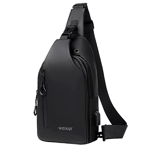Black Waterproof Sling Bag for Men Shoulder Crossbody Outdoor Lightweight
