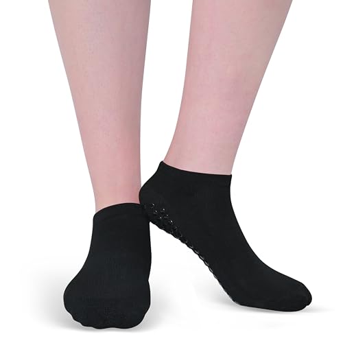 Non-Slip Sticky Grip Socks for Barre, Yoga, Dance - Black on Black