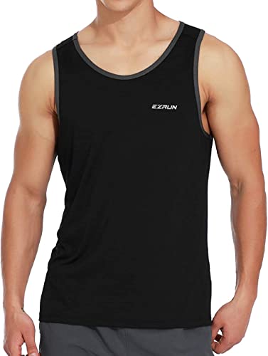 Men's Quick Dry Tank Top UPF 50+ Workout Shirt Large Black - Gym & Running