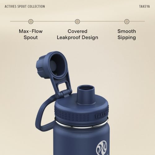 Takeya Actives 40 oz Arctic Stainless Steel Insulated Water Bottle with Leakproof Spout Lid