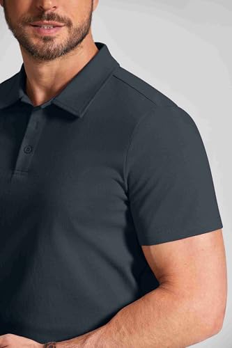 COOFANDY Men's Cotton Polo Shirt - Short Sleeve Golf Casual Work, Large Midnight Blue