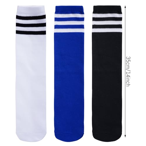 Toddler Athletic Soccer Socks - 3 Pairs for Kids 3-6 Years - White/Blue/Black
