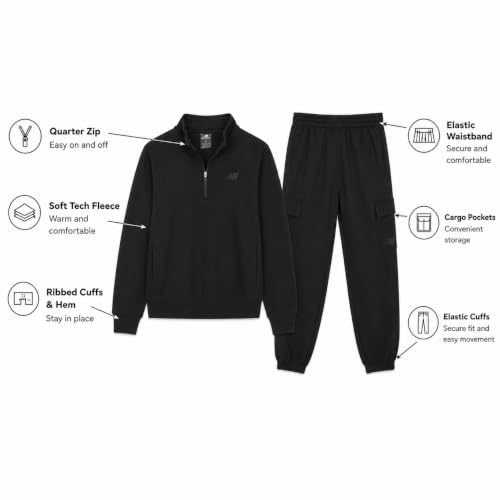 New Balance Boys 2-Piece Tech Fleece Quarter Zip & Jogger Sweatpants – Deep Black 12
