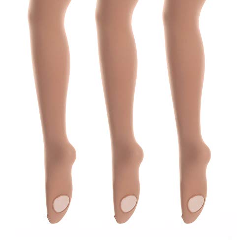 MANZI 3 Pairs Women's Girl's Transition Ballet Tights 40D, Natural Nude, 11-14 Years