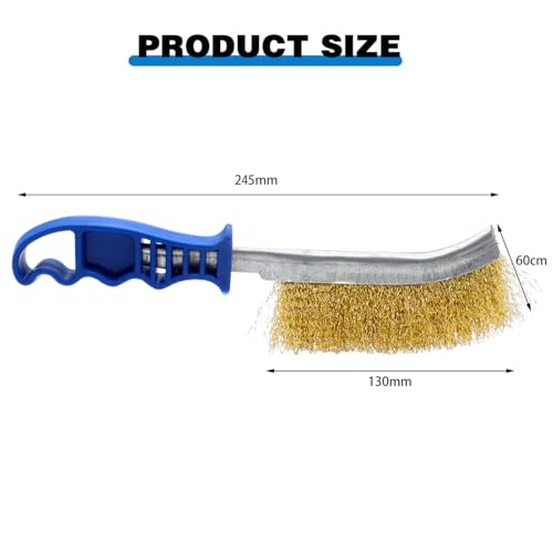 Wire Brushes for Cleaning Rust, Heavy Duty Brass Tool 11" Long With Plastic Handle, for Automotive, Grill, Paint, Welding Slag & Household, Blue 2 Pack