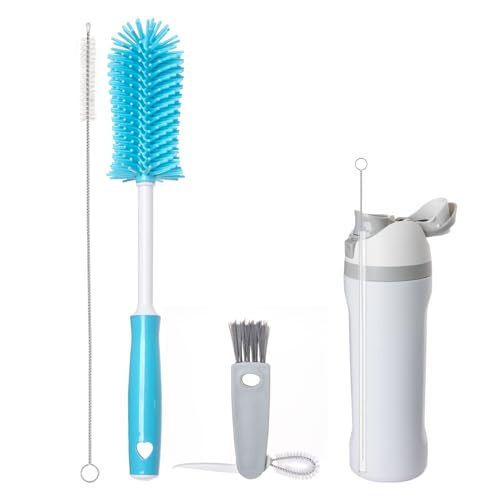3 Pack Water Bottle Cleaner Brush Set - Silicone & Straw Brushes