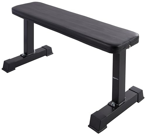 Flat Weight Bench for Home Gym - Sturdy Steel Frame, Black