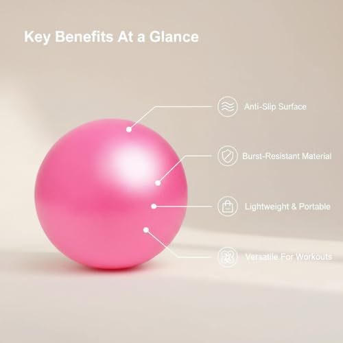 9-Inch Pilates Exercise Ball - Durable PVC for Yoga & Core Training - Pink