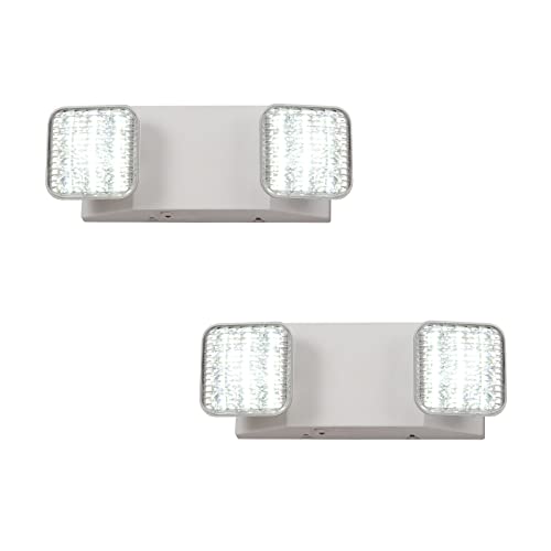 TANLUX LED Emergency Lights with Battery Backup, Two Head Adjustable Commercial Emergency Lights, UL Listed, AC 120/277V, Hardwired Exit Light Fixtures - 2 Pack (White)