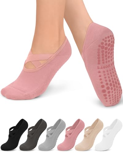 Aoliks 6 Pairs Pilates Grip Socks for Women – Small-Medium Multicolor Non-Slip Yoga Barre Ballet Socks