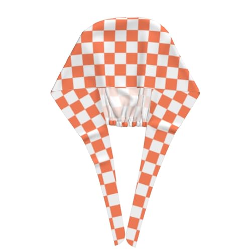 Checkerboard Scrub Cap for Women & Men - White Orange Squares