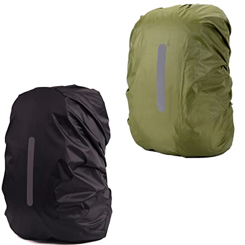 2 Pack Waterproof Backpack Rain Cover with Reflective Strips, L (40-55L) – Black & Army Green