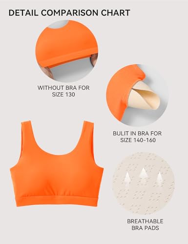 JOCMIC Girls Sports Bra Training Tops with Removable Padding - 11-12 Years, Orange